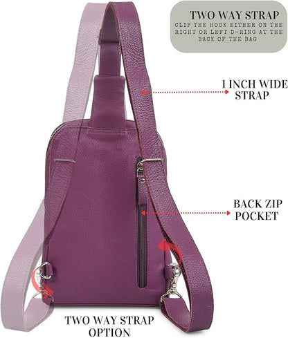 Leather Sling Bag for Women Genuine Crossbody Purse Small Trendy Cross Over Chest with Phone and Credit Card Slots (Amethyst Nappa)