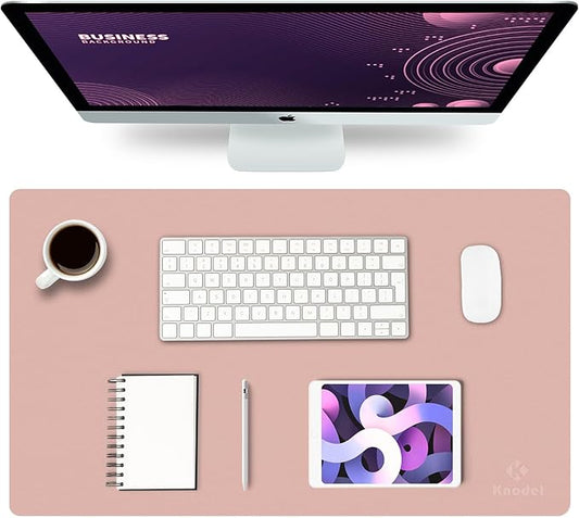 K KNODEL Small Office Leather Desk Mat, Mouse and Keyboard Pad, Computer and Laptop Mat, Desktop Protector and Cover, Writing Pad and Blotter (23.6"x13.8", Pink)