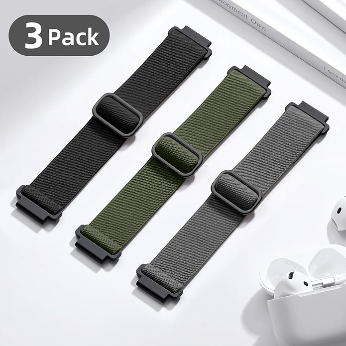 DaQin 3 Pack Nylon Watch Bands Compatible with 16mm 18mm 20mm 22mm Quick Release Watch Band, Adjustable Soft Stretchy Solo Loop Strap Elastic Braided Relacement Wristband for Men Women