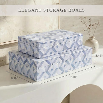 ZICOTO Decorative Storage Boxes with Lids - Set of 2 Beautiful Organizer Bins for Your Bookshelf Home Decor - Safely Store Photos, Documents and Memory Box Keepsakes on Your Shelves in Style