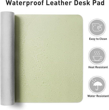 Aothia Faux Leather Desk Mat - Non-Slip PU Leather Desk Blotter, Waterproof Writing Surface, Large Desk Pad for Office & Home (Grass Green, 55" x 17")