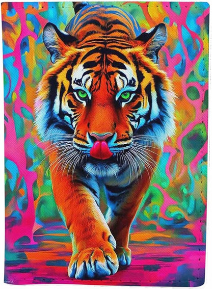 Abstract Tiger Passport Holder for Travel Modern Animal Oil Painting PU Leather Passport Cover Wallet Cute Passport Card Holder for Women and Men