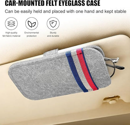 Car Visor Sunglasses Bag, Soft Felt Vehicle Sun Visor Storage Organizer for Card Pen Invoice, Scratch-Resistant Auto Interior Eyeglasses Holder Bag, Universal for Vehicles (Light Gray)