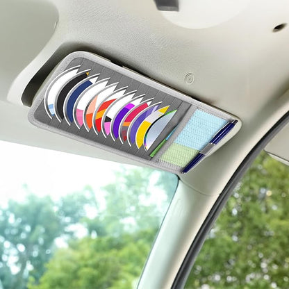 salbsever Cd Car Holder, Large Capacity CD Visor Holders for Car DVD Storage Case with 12 Disc Sleeves 1 Mesh Pocket 1 Pen Holder and Elastic Band Grey