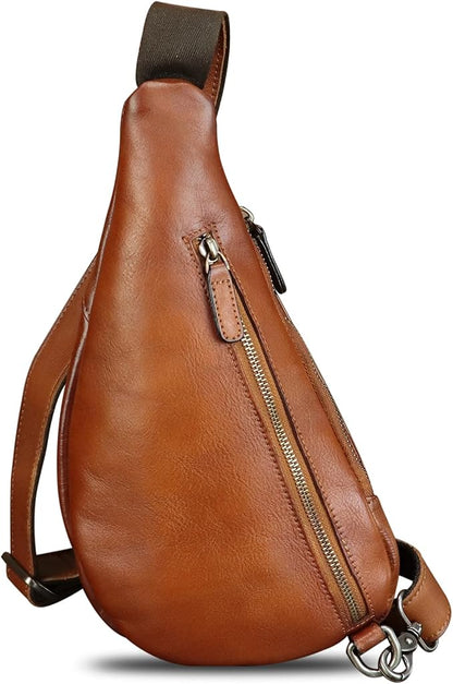Genuine Leather Sling Bag for Men and Women Vintage Real Leather Crossbody Chest Bags Backpack Purse for Travel Hiking