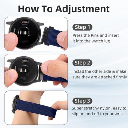 DaQin 3 Pack Nylon Watch Bands Compatible with 16mm 18mm 20mm 22mm Quick Release Watch Band, Adjustable Soft Stretchy Solo Loop Strap Elastic Braided Relacement Wristband for Men Women