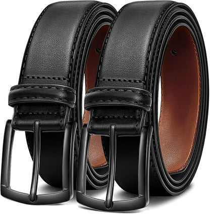 Men's Belt 2Pack Genuine Leather Belt for Men Dress Casual Golf Jeans Pants 1 3/8"
