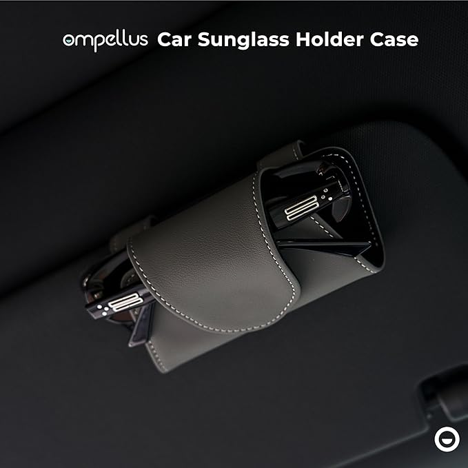 Car Sunglasses Holder Case, Leather Sunglasses Holder Clip for Car Sun Visor, Magnetic Glasses Clip, Car Interior Storage Accessories (Gray)