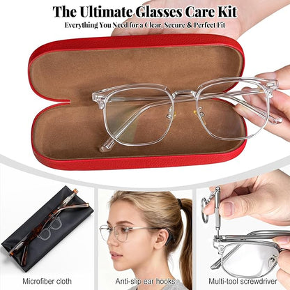 RayLove Glasses Case, 2 Pack Unisex Hard Shell Eyeglass Case PU Leather Hard Eyeglass Case with Eyewear Accessories
