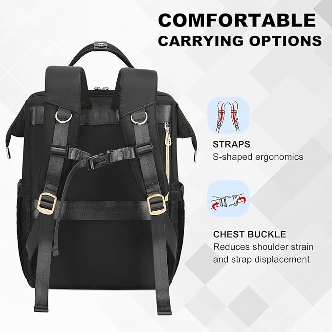 Lunch Backpack, 15.6 inch Laptop Backpack with Insulated Lunch Bag, Backpack Cooler for Women, Large Travel Backpack Lunch Box Compartment, Work Computer Backpack, Teacher College Book Bag, Black