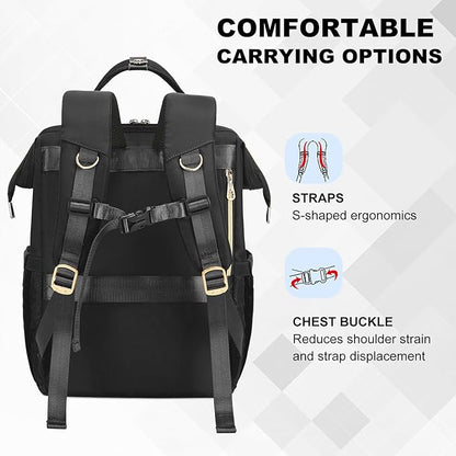 Lunch Backpack, 15.6 inch Laptop Backpack with Insulated Lunch Bag, Backpack Cooler for Women, Large Travel Backpack Lunch Box Compartment, Work Computer Backpack, Teacher College Book Bag, Black