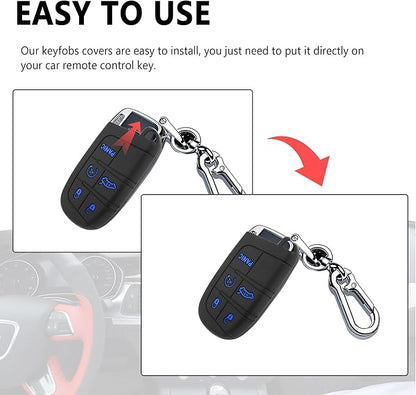 Stacool 5 Buttons Car Key Fob Cover,Key Fob Case Car Accessories Compatible with Jeep Dodge Chrysler (Blue)