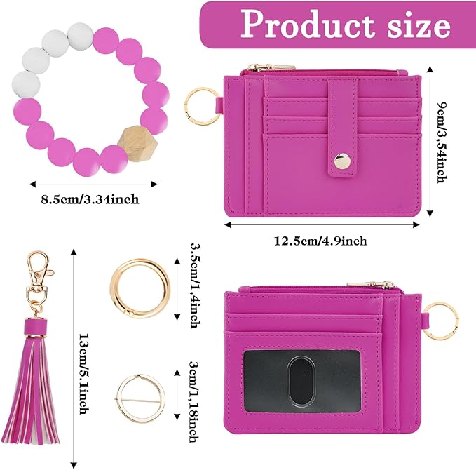 KNGITRYI Wallet Keychain Wristlet for Women,Slim RFID Credit Card Holder Purse Tassel Keychain Bangle Key Ring for Men Women