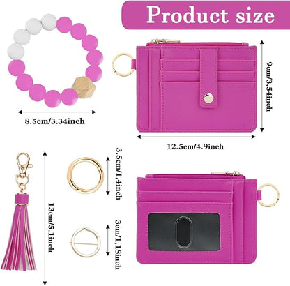 KNGITRYI Wallet Keychain Wristlet for Women,Slim RFID Credit Card Holder Purse Tassel Keychain Bangle Key Ring for Men Women
