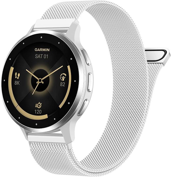 18mm 20mm Metal Band Compatible for Garmin Vivoactive 5/6/4S/3 Watch Bands, Soft Stainless Steel Mesh Strap for Garmin Venu 3S/Venu 2S/Sq Watch Band, Forerunner 55/245/255S/265S Watch Band Women Men