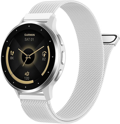 18mm 20mm Metal Band Compatible for Garmin Vivoactive 5/6/4S/3 Watch Bands, Soft Stainless Steel Mesh Strap for Garmin Venu 3S/Venu 2S/Sq Watch Band, Forerunner 55/245/255S/265S Watch Band Women Men