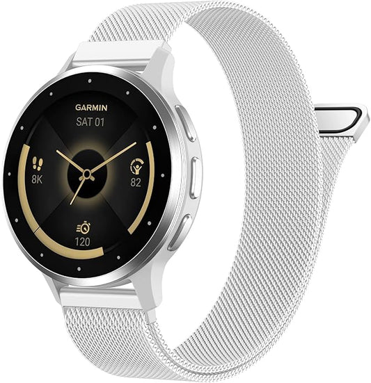 18mm 20mm Metal Band Compatible for Garmin Vivoactive 5/6/4S/3 Watch Bands, Soft Stainless Steel Mesh Strap for Garmin Venu 3S/Venu 2S/Sq Watch Band, Forerunner 55/245/255S/265S Watch Band Women Men