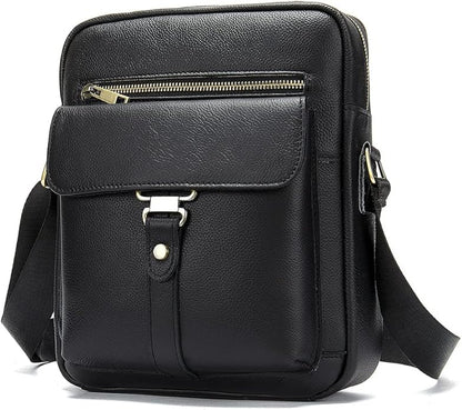 Hebetag Small Leather Sling Shoulder Bag Messenger Pack for Men Women Outdoor Travel Business