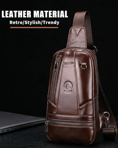 RAINBOW HORSE Genuine Leather Shoulder Bag, Men's Crossbody Chest Bag, Casual Front Pack, Suitable for Travel, Hiking, and Daily Use