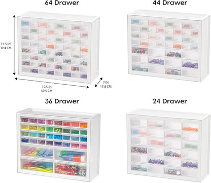 IRIS USA Plastic Storage Drawers, Made in USA, 24-Drawer Small Parts Organizer Cabinet, Stackable Teacher Toolbox for Crafts, Beads, Hardware, Screws, Nuts & Bolts, Scrapbook Supplies – White