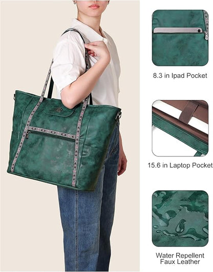 FADEON Large Laptop Tote Bag for Women Designer Leather Laptop Bag Fashion Travel Backpack Purse Shoulder Handbag