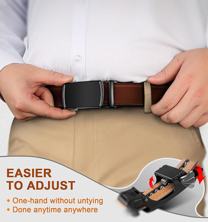 BULLIANT Men Belts 2 Pack,Ratchet Sliding Belt Adjustable For Gift Mens Dress Casual 1 3/8",Cut for Fit