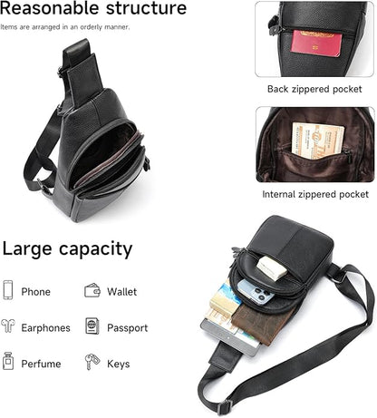 Genuine Leather Sling Bags for Men Crossbody Purse Vintage Small Messenger Shoulder Bag for Phone Side Chest Daypack Bag