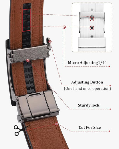 Kajeer Men Ratchet Belt Leather Adjustable Trim to Fit No Holes Slide Dress Belt for Casual Formal Gift