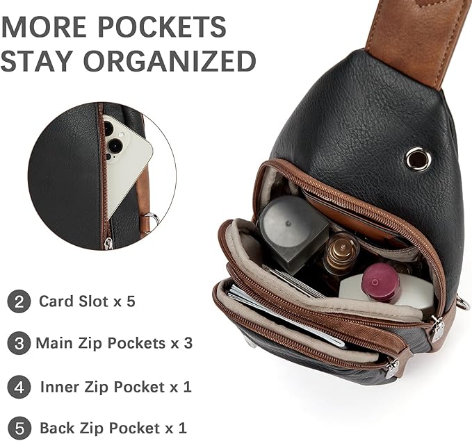 BOSTANTEN Sling Bag for Women Leather Crossbody Bag Vintage Cross Body Purse for Travel with Guitar Strap, Bohemian Style