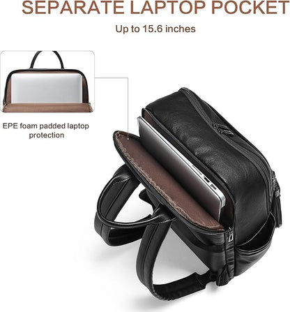 Laptop Backpack for Women,Leather Backpack with 15.6 inch Laptop Compartment,Large Capacity Computer Backpacks Purse,Carry-on Travel Backpacks,Casual Daypack for Work Business College,Black