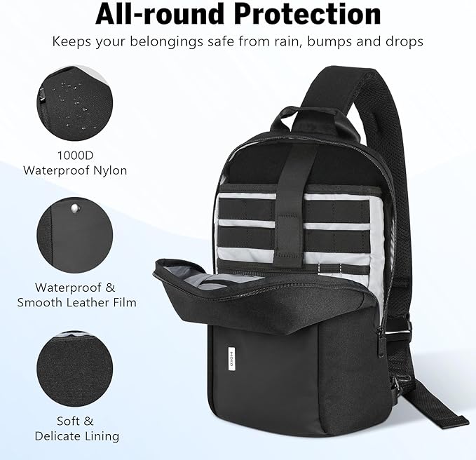 MoKo 9-11 inch Sling Bag Backpack for 11-inch iPad Pro M5/M4, iPadAir M3/M2, iPad A16, Compact EDC Daypack Crossbody Shoulder Bag Travel Carrying Case for Switch 2/OLED/Steam Deck/Rog Ally X, Black