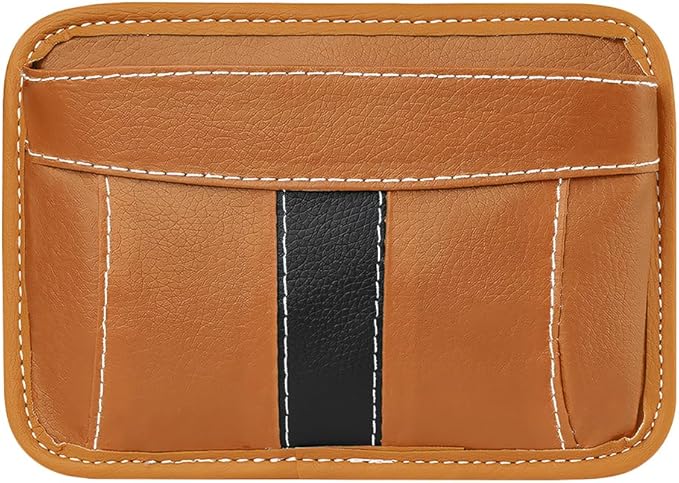 Car Seat Side Pocket Organizer, Leather Vehicle Seat Gap Filler Organizer, Automotive Console Side Cell Phone & Sunglasses Holder Storage Bag, Universal for SUV Automobile Truck (Brown)