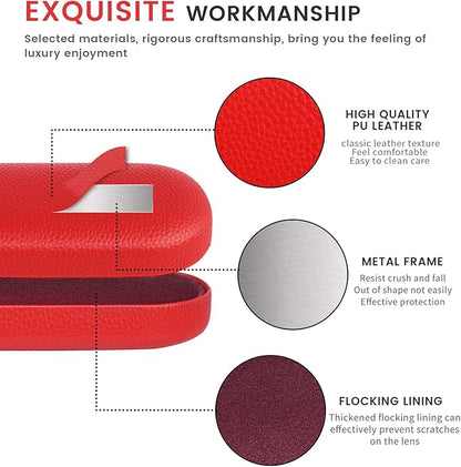 molshine Hard Shell Leather Sunglasses Case,Classic Large Glasses Case for Women Men,Sunglass Eyeglasses