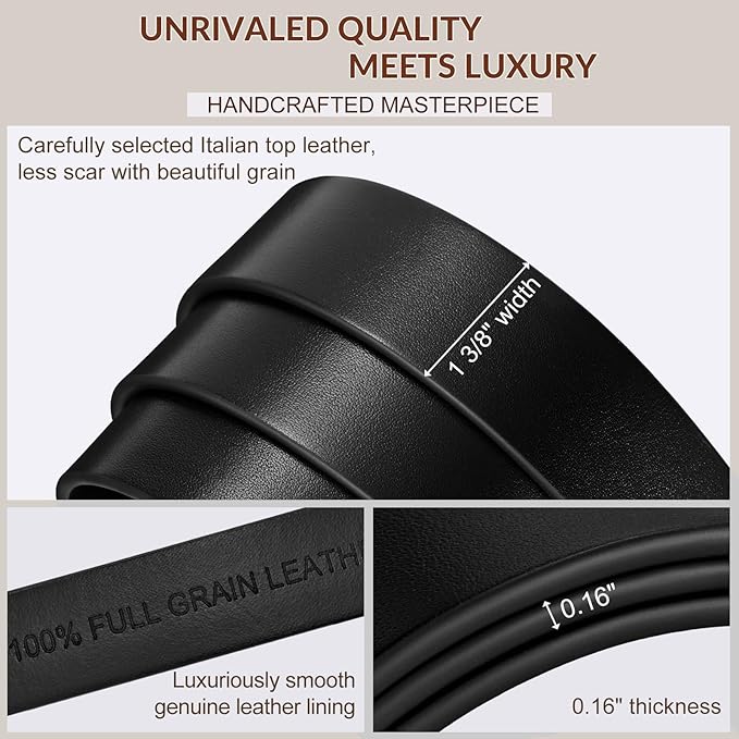 Mens Leather Belt, Ratchet Belts for Men Full Grain Leather Handmade, 100% Italian Top Genuine Leather Dress Belt