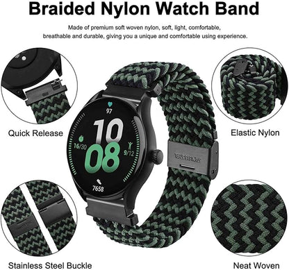 WOCCI 19mm Braided Nylon Watch Band for Men and Women, Quick Release, Black Stainless Steel Buckle (Green Black)