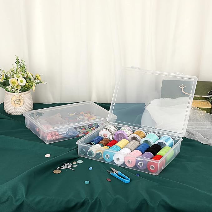 BTSKY Clear Plastic Storage Box with Flap Lid, Multipurpose Craft Organizers and Storage Box Art Supply Storage Organizer Plastic Sewing Box for Beads Pencils Notebooks, 6 Pack Medium