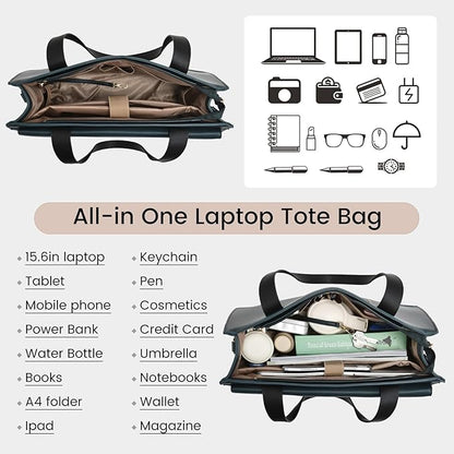 Laptop Bag for Women Leather Laptop Tote Bag Large Computer Bag Waterproof Business Office Work Bag