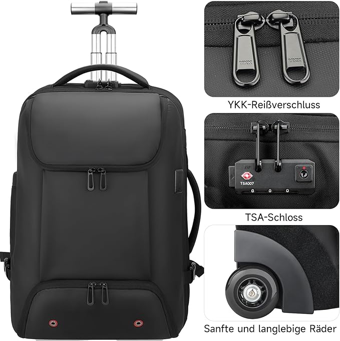 Rolling Backpack,travel backpack with wheels,Water Resistant carry on luggage with USB C Ports,Anti-Theft,wheeled backpack for travel,Business and Commuting
