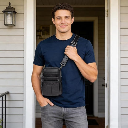 Leather Messenger Bag for Men, Small Leather Sling Shoulder Bag Messenger Pack for Men, Man Purse
