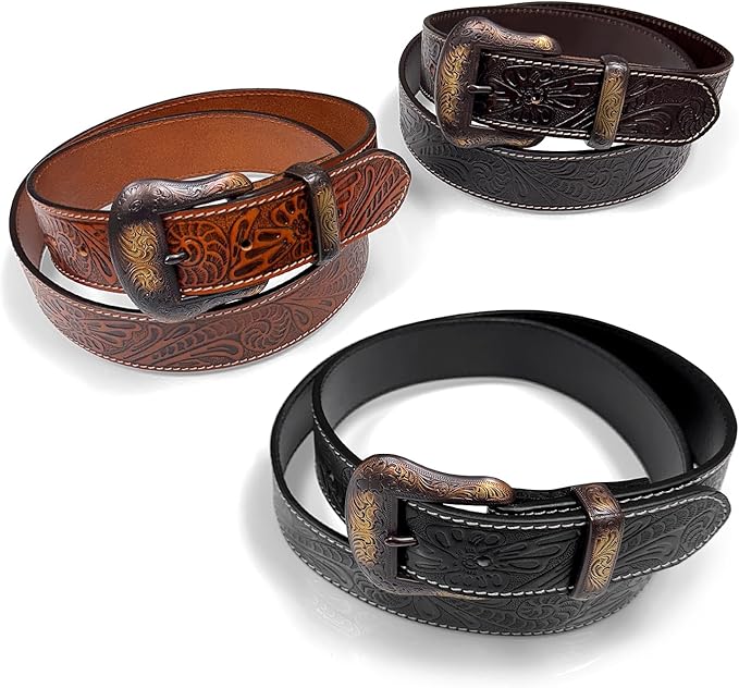 Genuine Full Grain Western Engraved Tooled Leather Strap or Belt 1-1/2" Wide
