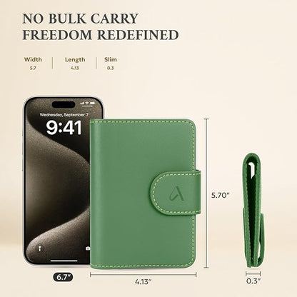 ALLIVE Rfid Passport Holder for Travel Women, Rfid Passport Cover Wallet, Genuine Leather Passport Holder for Travel with AirTag Hidden, Airport Essentials, Travel Gifts (Avocado Green)