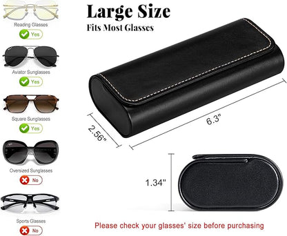 RayLove Glasses Case Hard Shell, Travel Sunglasses Case, Leather Hard Eyeglass Case for Women, Reading Glasses Case for Men