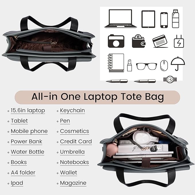 LOVEVOOK Laptop Tote for Women - 15.6 Inch Professional Leather Computer Briefcase - Waterproof Shoulder Bag - Large Capacity Business Teacher Office Bag - Crossbody Purse
