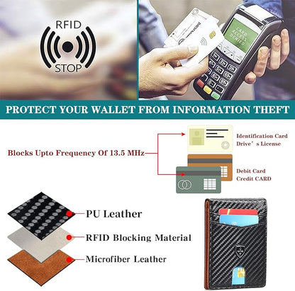 Mens Wallet Leather Credit Card Holder Slim Bifold RFID Blocking Front Pockets Minimalist Wallets for Men with ID Window