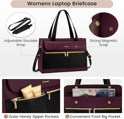 LOVEVOOK Laptop Bag for Women 17.3 Inch Laptop Tote Work Bags Professional Leather Computer Briefcase Waterproof Handbag Shoulder Large Capacity Business Teacher Office Crossbody Purse