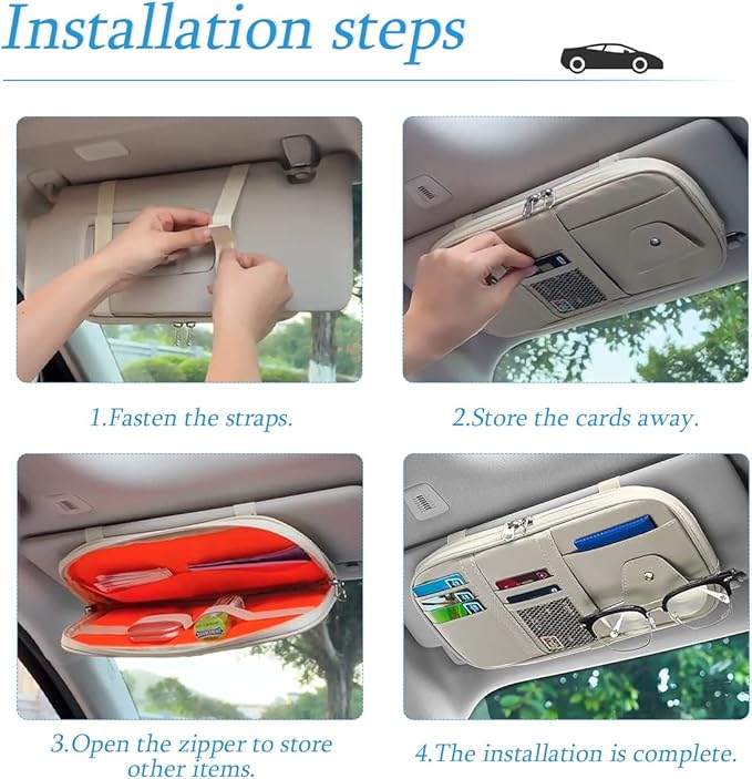 Car Sun Visor Organizer, Sunglass Holder and Storage Pocket, Card Cash Pouch with Multi-Pocket Net Zipper, Case Bag for License Pen Key, Auto Interior Accessories for Truck, SUV, Van (Purple)
