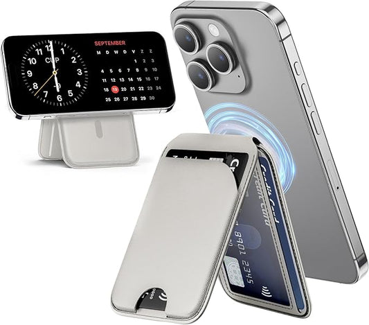 QYQBOON Mag-Safe Wallet Magnetic Wallet for iPhone Lightweight Magnetic Phone Wallet Stand Adjustable Leather Magnetic Card Holder for iPhone 16/15/14/13/12 Series, Size Not for iPhone Mini (Grey)
