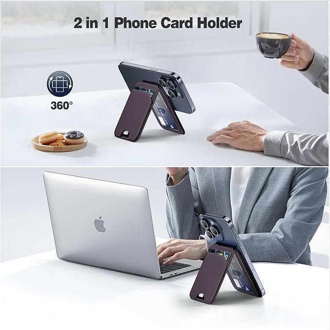 QYQBOON Mag-Safe Wallet Strongest Magnetic Lightweight Phone Wallet Stand Adjustable Leather Card Holder for iPhone 17/16/15/14/13/12 Series, Not for iPhone 13/12 Mini (Purple)