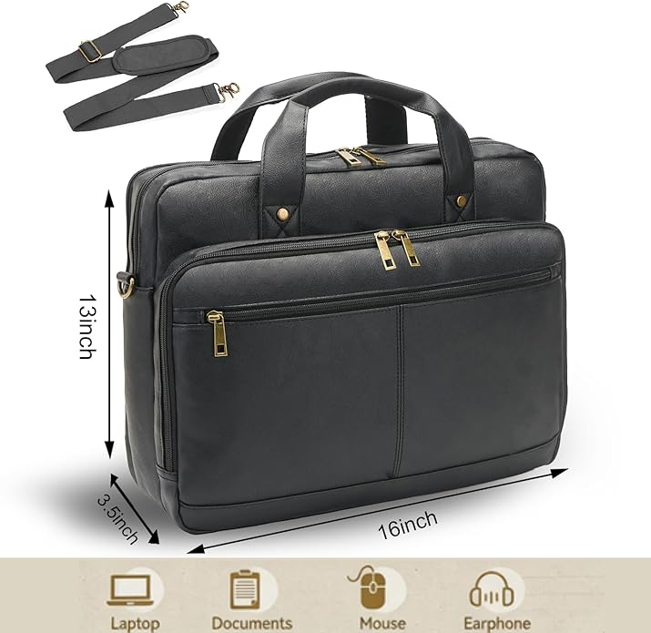 Briefcase for Men Leather Laptop Bag 16 Inch Messenger Bag Vintage Crossbody Laptop Computer Bag for Business,Work,Travel