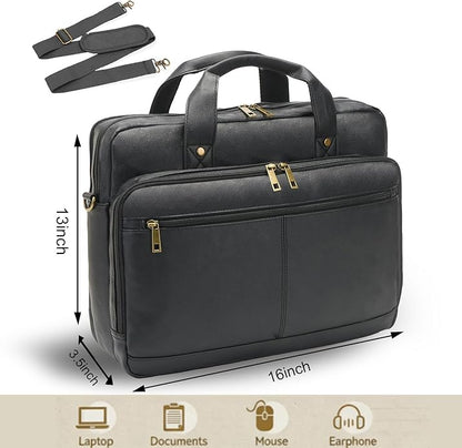 Briefcase for Men Leather Laptop Bag 16 Inch Messenger Bag Vintage Crossbody Laptop Computer Bag for Business,Work,Travel